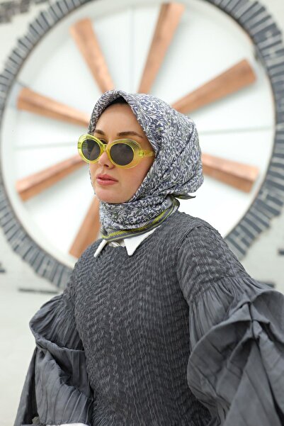 Silk Home Κίτρινο οξύ, Μεταλλικό Γκρι, Ασημί Γεωμετρικό Σχέδιο Μεταξωτό Φουλά...