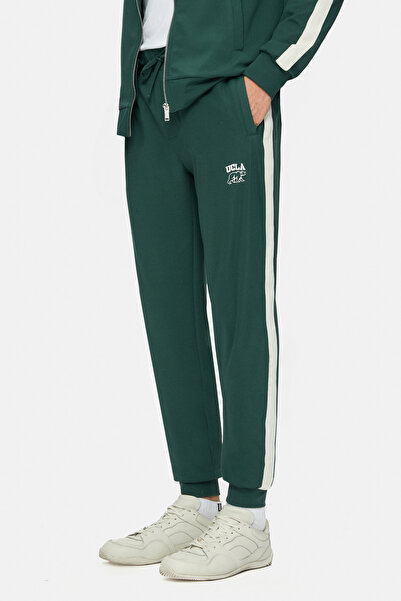 UCLA Salvador Dark Green Shrink-Fit Cuffed Elasticated Printed Standard Fit Men's Tracksuit Bottoms