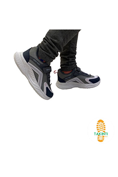 Çocuk Spor Gri Cırtlı Sneaker