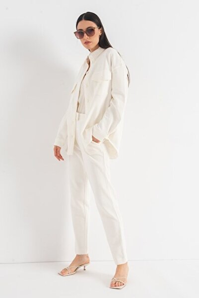 Stefanel - Regular fit shirt-jacket with flap pockets, Dusty white, M