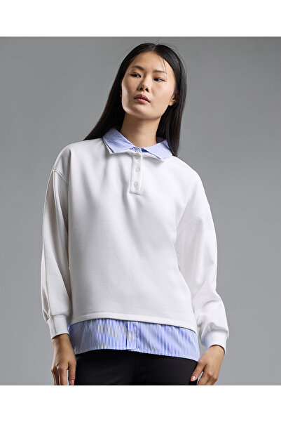 R&B Color Block Collared Sweatshirt with Long Sleeves