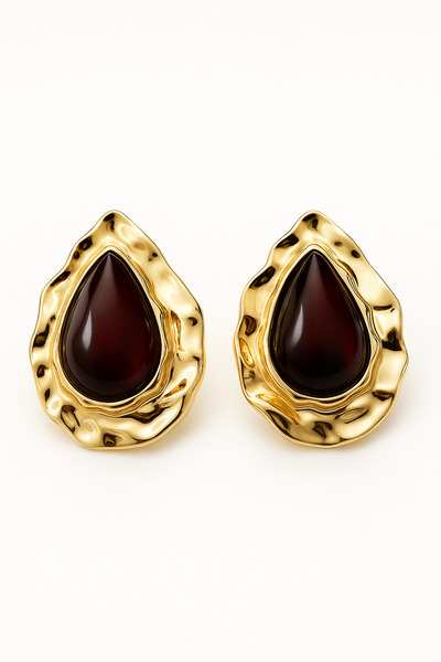 Vi store Çelik Vintage Kahve Badem Küpe