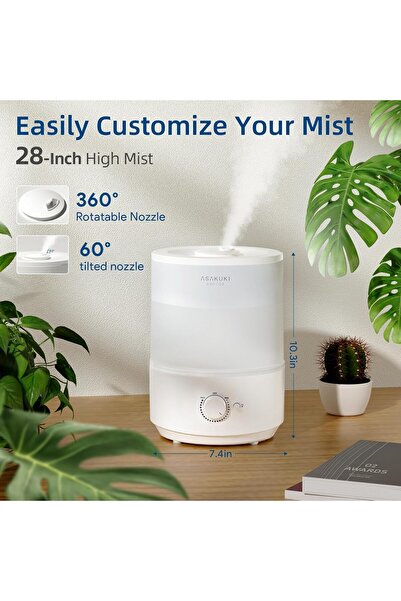 ASAKUKI 3L Top Fill Cool Mist Humidifier - 3-in-1 Diffuser & Night Light, Auto Shut-off