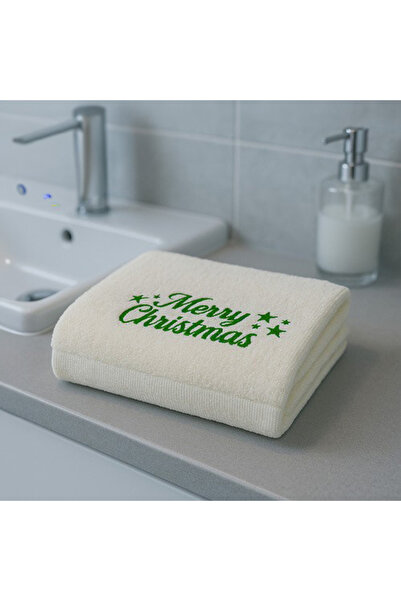zola Set of 2 bath towels, Zola, 50 x100 cm, embroidered Merry Christmas pattern, cotton, white/red/green