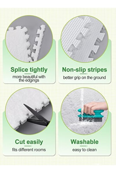 Generic 6Pcs Plush Foam Floor Mat 30*30cm Interlocking Carpet Tiles Anti-Slip Puzzle Area Rug Play Mat