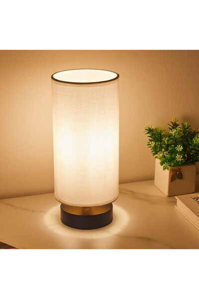 YESMAX Table Lamp, Bedside Lamps, Minimalist Night Stand Light with Round Fabric Shade, Desk Reading Lamp
