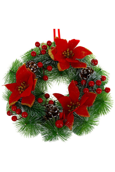 zola Decorative Christmas wreath, 30 cm, artificial fir tree, red decorations, for table/door