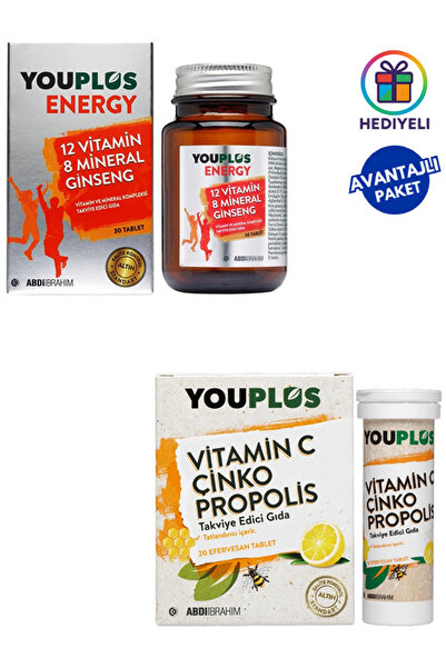 Youplus Energy 30 Tablets + Vitamin C, Zinc & Propolis 20 Effervescent Tablets