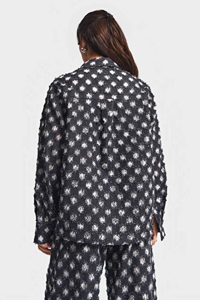 its basic Women's Anthracite 7W5-51 Oversized Special Fabric Design Denim Jacket