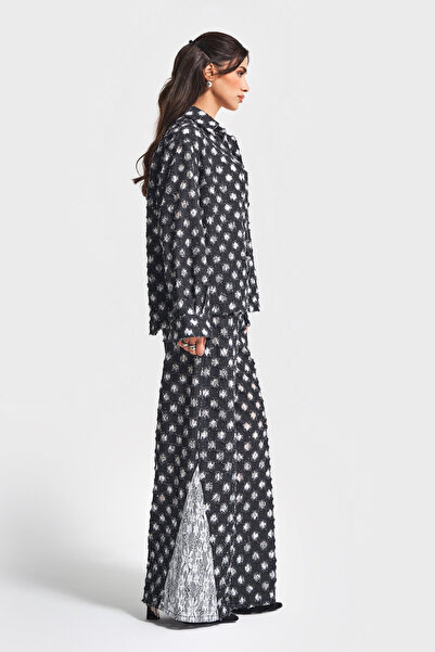 its basic Women's Anthracite 7W5-51 Oversized Special Fabric Design Denim Jacket