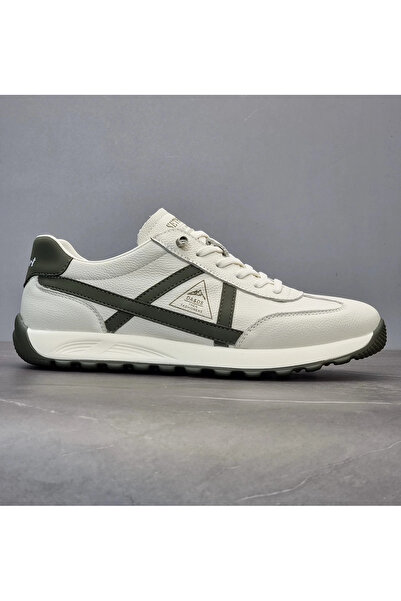 1way Men's white shoes with dark green stripes