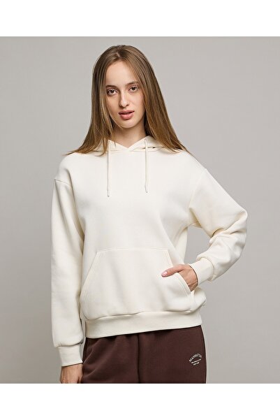 R&B Off White Women's Solid Hoodie with Long Sleeves