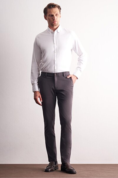 İmza Anthracite Side Pocket Straight Leg Cotton Slim Fit Chino Casual Trousers 1003255165