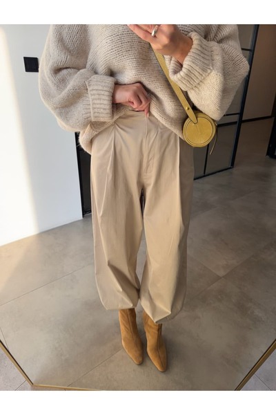BB Bensu Buyruk PAÇASI LASTİKLİ SATEN PANTOLON