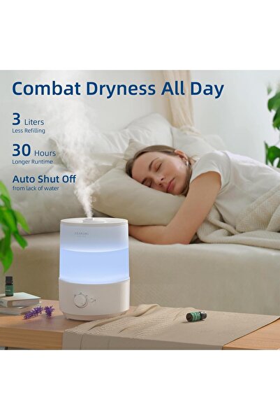 ASAKUKI 3L Top Fill Cool Mist Humidifier - 3-in-1 Diffuser & Night Light, Auto Shut-off