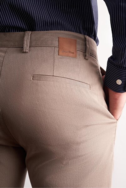 İmza - Dark Beige Side Pocket Straight Leg Cotton Slim Fit Chino Casual Trousers 1003255165
