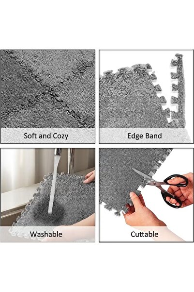 Generic 6Pcs Plush Foam Floor Mat 30*30cm Interlocking Carpet Tiles Anti-Slip Puzzle Area Rug Play Mat