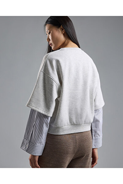 R&B Solid Layered Sweatshirt with Crew Neck and Long Sleeves