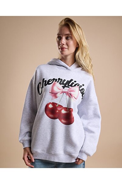 R&B هودي مطبوع قصة فضفاضة بأكمام طويلة