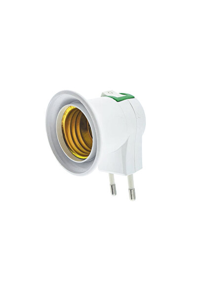 OEM Adaptor soclu bec E27 cu întrerupător încorporat, alb, compact, dimensiuni 85 x 48 x 45 mm