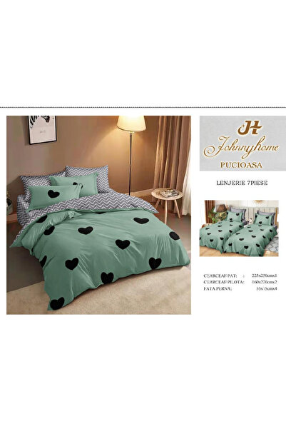 FIONNA.RO Lenjerie Din Bumbac Satinat 7 Piese Cu 2 Cearceafuri Pilota - Verde...