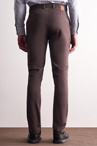 İmza Dark Brown Side Pocket Straight Leg Cotton Slim Fit Chino Casual Trousers 1003255165