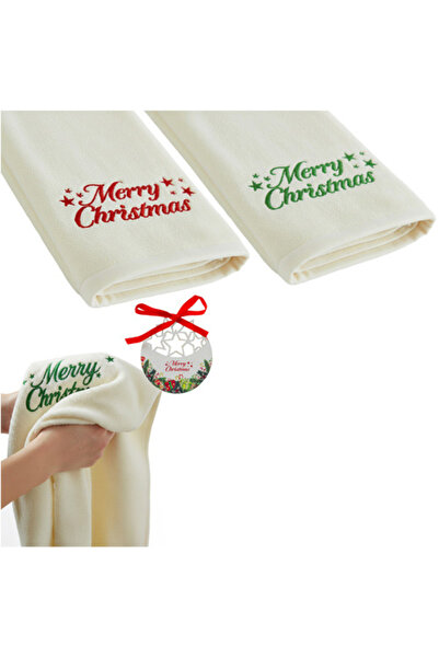 zola Set of 2 bath towels, Zola, 50 x100 cm, embroidered Merry Christmas pattern, cotton, white/red/green