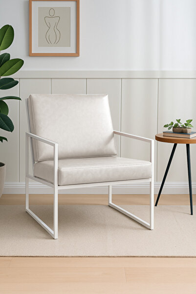 Azra Mobilya İskandinav Deri Berjer – Beyaz Metal Ayaklı Modern Tekli Koltuk ...