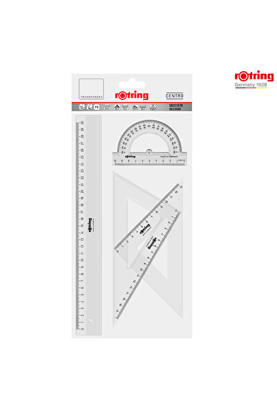 Rotring 4-Piece Geometry Set for School and Office, 45/60 Degree Squares, Protractor and Ruler