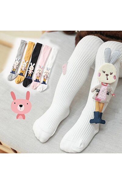 Mixbo colanți cu picioare pentru copii cu iepuraș, bumbac gros, 6-12 luni, ro...