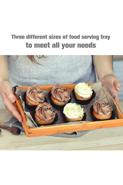 Showay 3-Piece Bamboo Serving Tray Set with Wooden Handles, Rectangular - Brown (Showay)