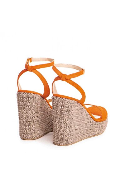 Vanilla Days Andora Suede Leather Platform Sandals - Orange, 12cm Summer Heel