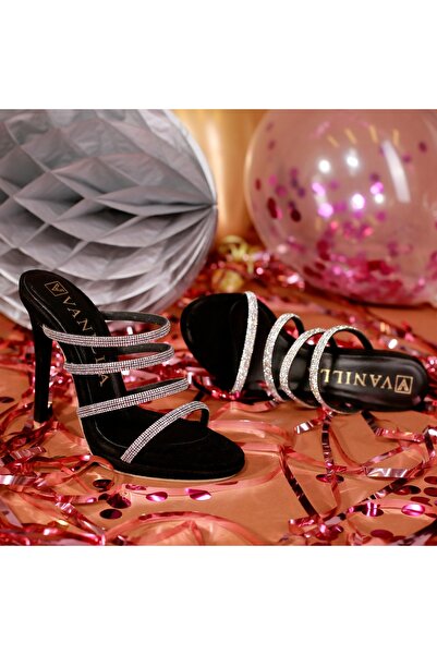 Vanilla Days Cameroon Elegant Black Suede Stiletto Mules, Genuine Leather