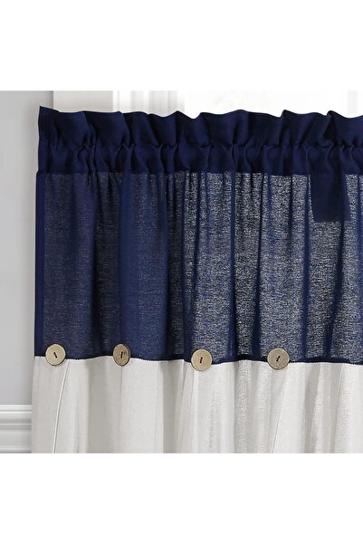 Lush Decor Linen Kitchen Window Tier Curtain Set with Buttons, 29" x 36", Navy and White, Geometric