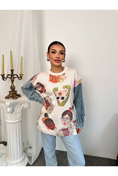 Hatun Atila سترة طويلة بأكمام طويلة وياقة دائرية من هاتون أتيلة - 4770-4