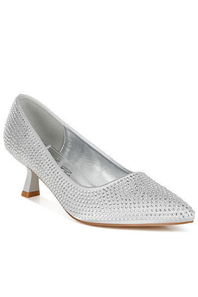 london Rag Women Rhinestones Embellished Kitten Heel Pumps in Silver