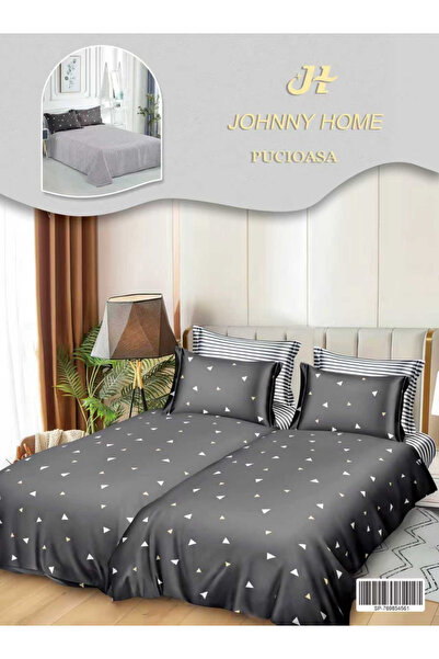 FIONNA.RO Lenjerie Din Bumbac Satinat 7 Piese Cu 2 Cearceafuri Pilota - Gri