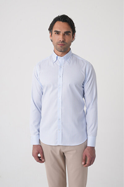 Bisse Regular Fit Yaka Pamuk Mavi Erkek Gömlek