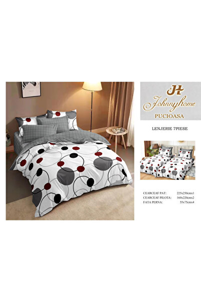 FIONNA.RO Lenjerie Din Bumbac Satinat 7 Piese Cu 2 Cearceafuri Pilota - Cercuri