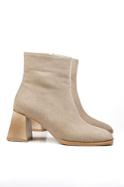 NiceDiffer Thick-Heeled Suede Women's Boots with Blunt Toe Pattern