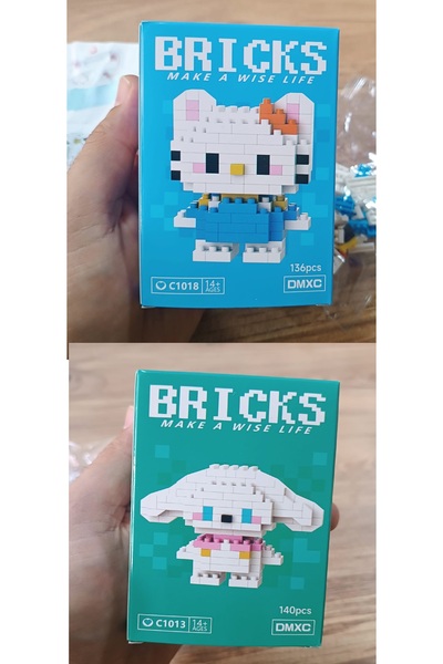 LRS STORE Bricks Hello Kitty ve Cinnemorol Karakter Figürü 3d Yapboz Puzzle Yapı Oyuncakları Mini Blok 2li Set