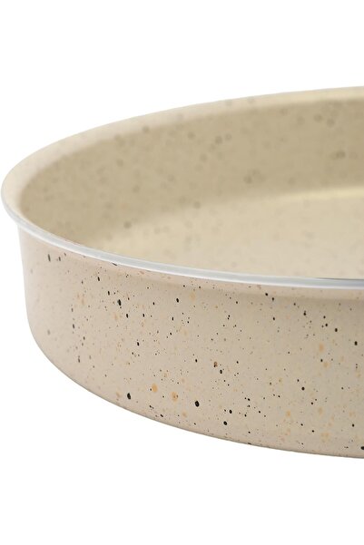 Bester Granite Round Baking Tray, Non-stick, Flat Base, Beige, 24×5 cm