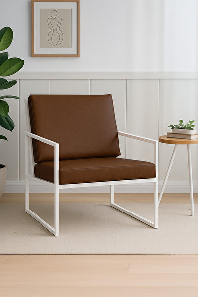 Azra Mobilya İskandinav Deri Berjer – Beyaz Metal Ayaklı Modern Tekli Koltuk ...