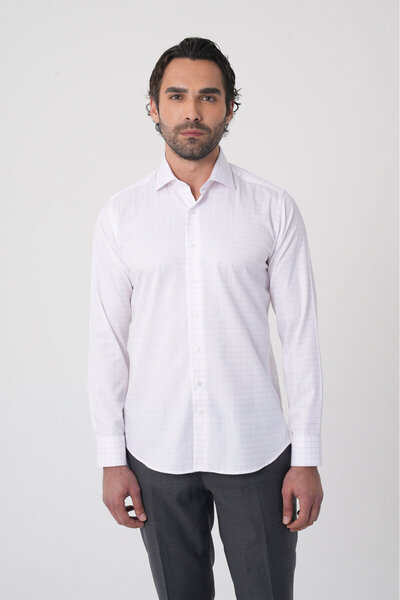 Bisse قميص رجالي من القطن ذو ياقة إيطالية وقصة عادية باللون الوردي