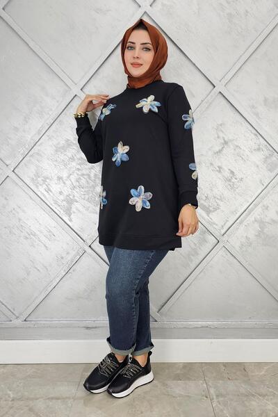PYS KADIN DİKME ÇİÇEK DETAYLI TESETTÜR TUNİK