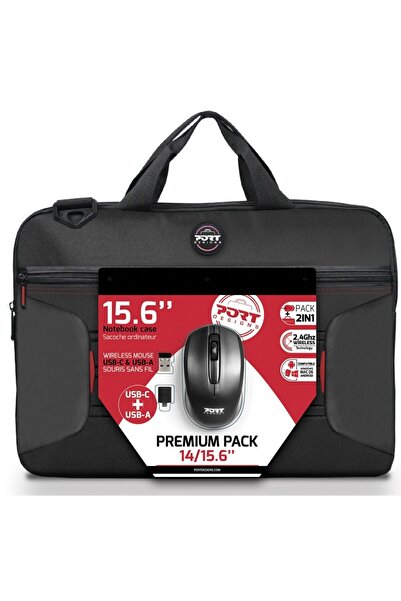 PORT DESIGNS Notebook and wireless mouse bag, Port Designs, Polyester, 14/15.6 inches, Black/Grey