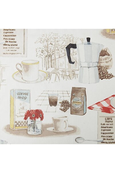 No. 918 Kitchen Curtains 3-Piece Microfiber Coffee Print 54 x 36, White