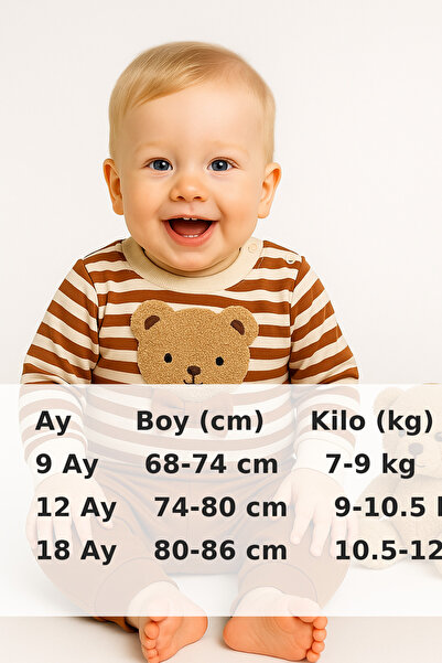 İZYALİF BABY Baby Boy Teddy Bear Embroidered 2-Piece Transitional Top and Bottom Set 9-12-18 Months Long Sleeve Cotton
