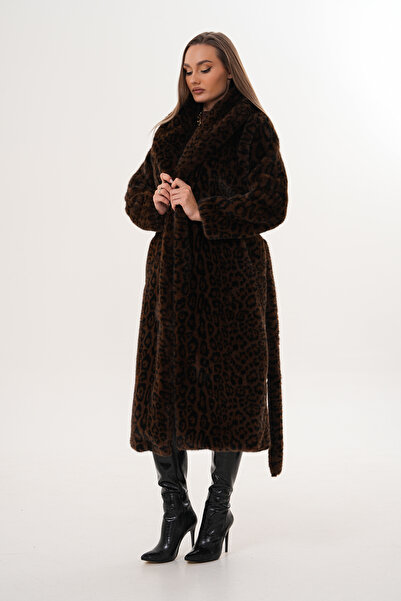 NAVY Full Length Mink Leopard Coat