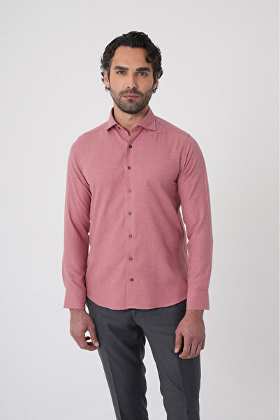 Bisse Regular Fit İtalyan Yaka Pamuk Kiremit Erkek Gömlek